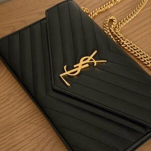 Yves Saint Laurent Black Quilted Chain Cosmetic Bag